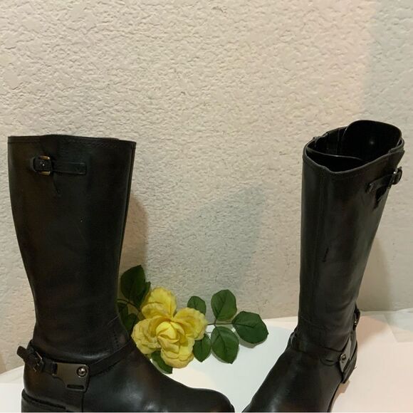 ECCO Hobart Harness Black Leather Mid Calf Moto Boot Size 38 US 7.5 Low Heel - Picture 6 of 12